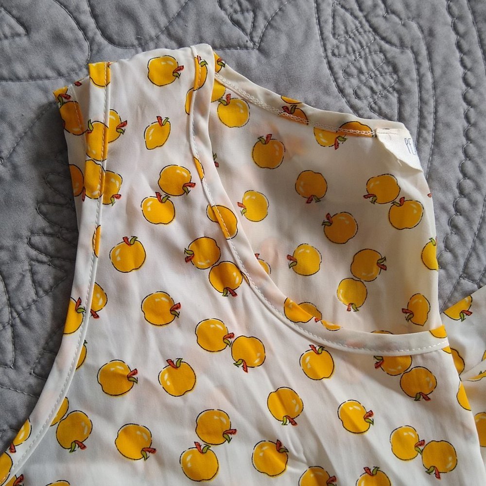 Novelty Yellow Golden Apple Print Silky Tank Top